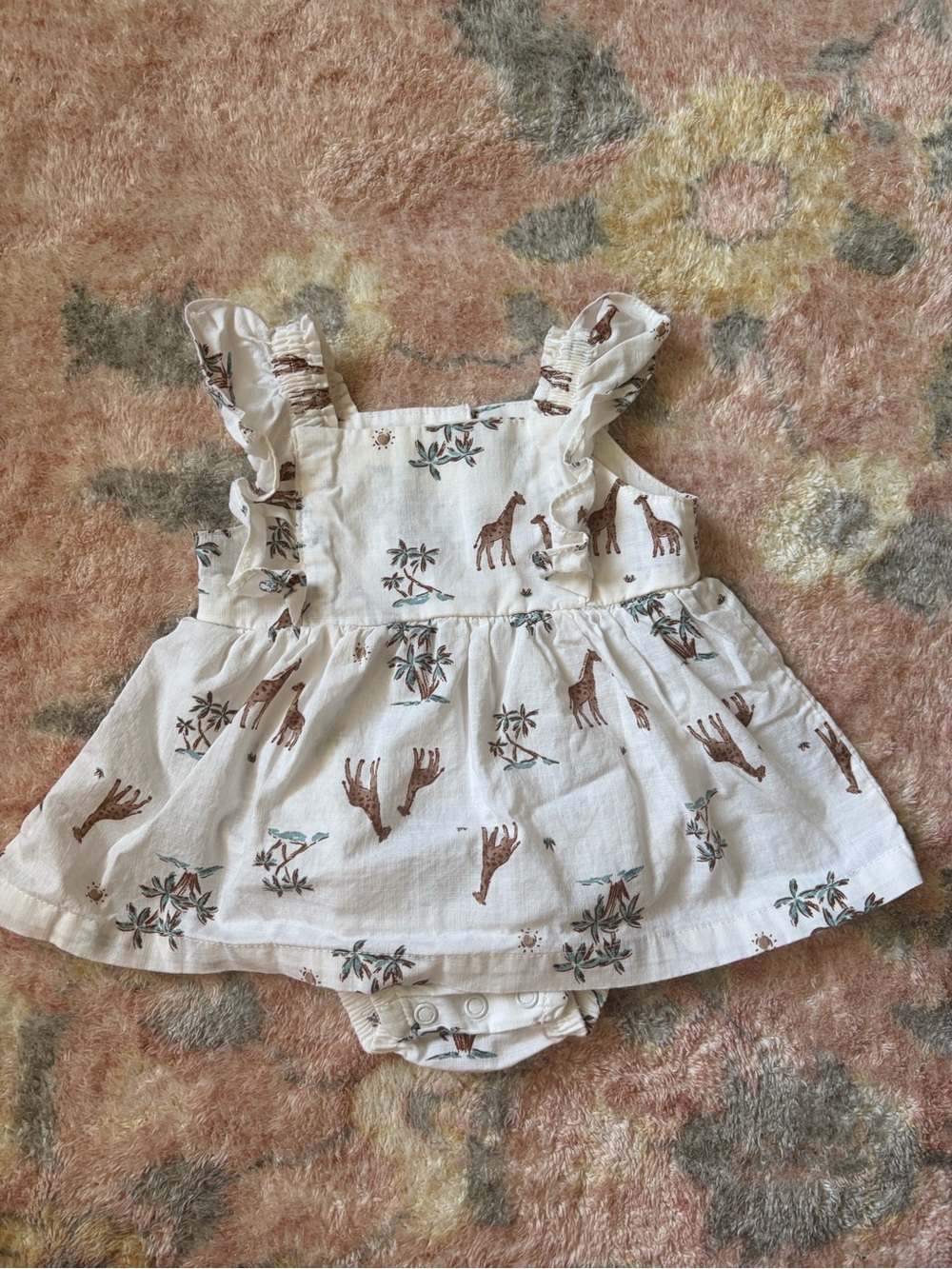 Carter's White Giraffe Print Ruffle Dress Onesie